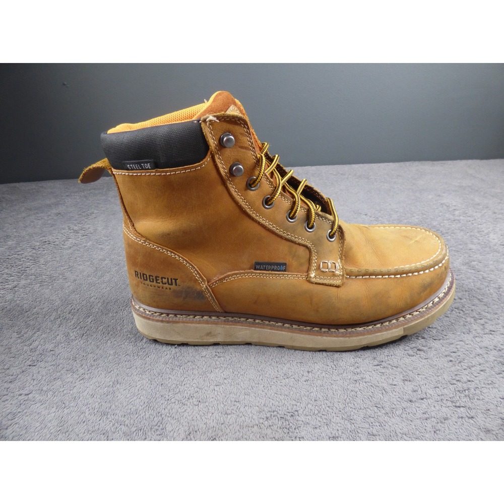Ridgecut Toughwear Mens 13M Waterproof Steel Toe Leather Work Boots YMF-2203 Tan